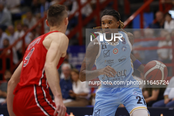 Charles Manning Jr of Napoli plays during the Italy Basket Serie A match between Napoli Basket and Pallacanestro Trieste at Fruit Village Ar...