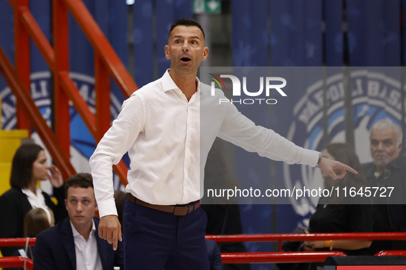 Igor Milicic, coach of Napoli, is in action during the Italy Basket Serie A match between Napoli Basket and Pallacanestro Trieste at Fruit V...