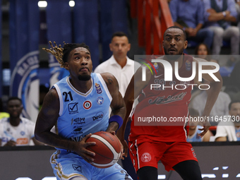 Napoli's Charles Manning Jr and Trieste's Markel Brown are in action during the Italy Basket Serie A match between Napoli Basket and Pallaca...