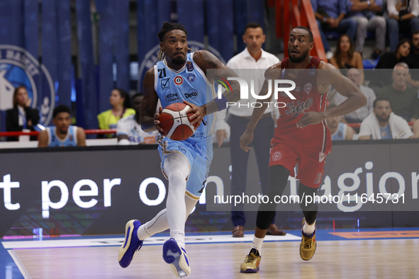 Napoli's Charles Manning Jr and Trieste's Markel Brown are in action during the Italy Basket Serie A match between Napoli Basket and Pallaca...