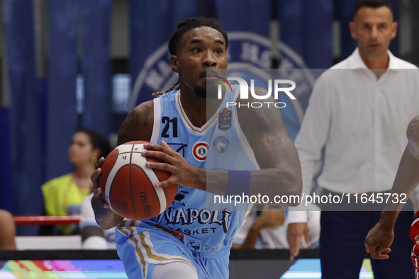 Charles Manning Jr of Napoli plays during the Italy Basket Serie A match between Napoli Basket and Pallacanestro Trieste at Fruit Village Ar...