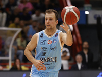 Kevin Pangos of Napoli plays during the Italy Basket Serie A match between Napoli Basket and Pallacanestro Trieste at Fruit Village Arena in...