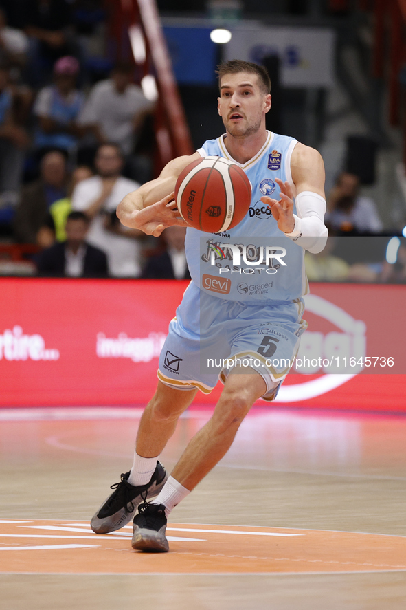 Giovanni De Nicolao of Napoli plays during the Italy Basket Serie A match between Napoli Basket and Pallacanestro Trieste at Fruit Village A...