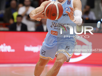 Giovanni De Nicolao of Napoli plays during the Italy Basket Serie A match between Napoli Basket and Pallacanestro Trieste at Fruit Village A...