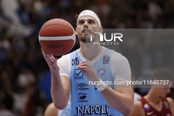 Napoli's Leonardo Tote plays during the Italy Basket Serie A match between Napoli Basket and Pallacanestro Trieste at Fruit Village Arena in...