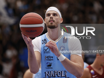 Napoli's Leonardo Tote plays during the Italy Basket Serie A match between Napoli Basket and Pallacanestro Trieste at Fruit Village Arena in...