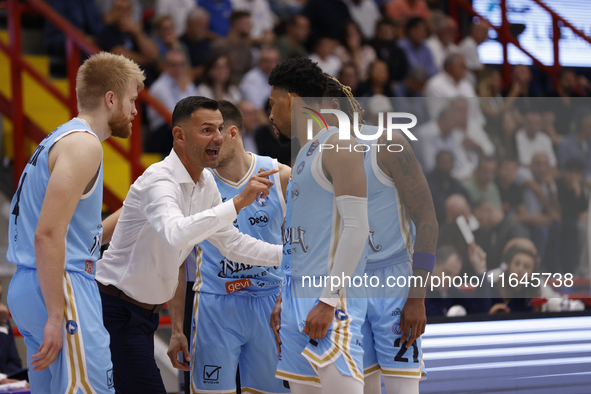 Igor Milicic, coach of Napoli, and Napoli's Zach Copeland are in action during the Italy Basket Serie A match between Napoli Basket and Pall...