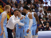 Igor Milicic, coach of Napoli, and Napoli's Zach Copeland are in action during the Italy Basket Serie A match between Napoli Basket and Pall...