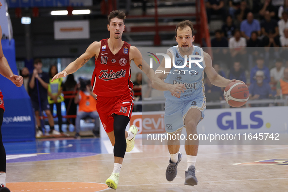 Kevin Pangos of Napoli and Michele Ruzzier of Trieste are in action during the Italy Basket Serie A match between Napoli Basket and Pallacan...