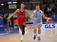 Kevin Pangos of Napoli and Michele Ruzzier of Trieste are in action during the Italy Basket Serie A match between Napoli Basket and Pallacan...