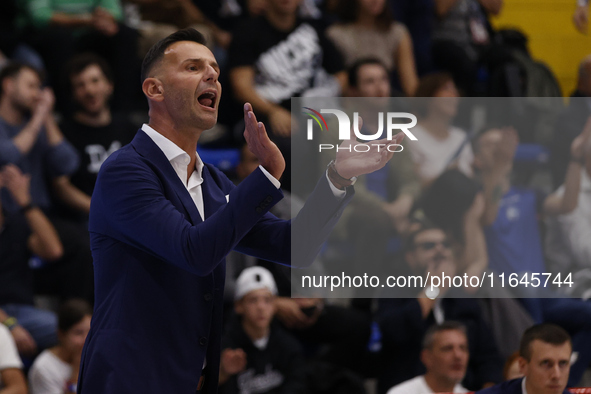 Igor Milicic, coach of Napoli, is in action during the Italy Basket Serie A match between Napoli Basket and Pallacanestro Trieste at Fruit V...