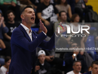 Igor Milicic, coach of Napoli, is in action during the Italy Basket Serie A match between Napoli Basket and Pallacanestro Trieste at Fruit V...