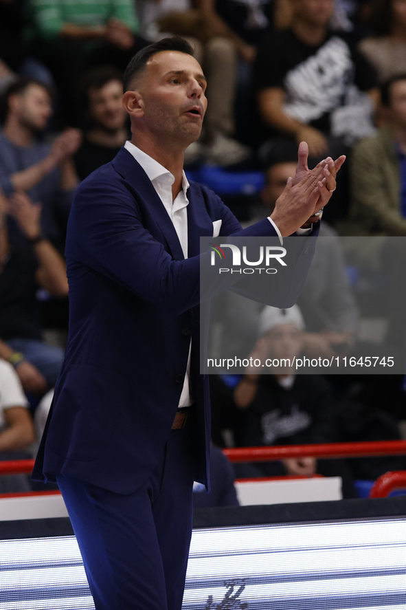 Igor Milicic, coach of Napoli, is in action during the Italy Basket Serie A match between Napoli Basket and Pallacanestro Trieste at Fruit V...