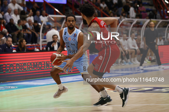 Andriu Tomas Woldetensae of Napoli plays during the Italy Basket Serie A match between Napoli Basket and Pallacanestro Trieste at Fruit Vill...