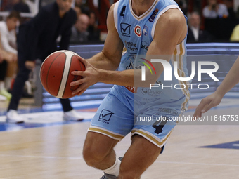 Kevin Pangos of Napoli plays during the Italy Basket Serie A match between Napoli Basket and Pallacanestro Trieste at Fruit Village Arena in...