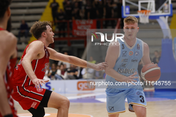 Napoli's Kaspar Treier is in action during the Italy Basket Serie A match between Napoli Basket and Pallacanestro Trieste at Fruit Village A...