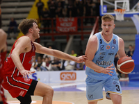 Napoli's Kaspar Treier is in action during the Italy Basket Serie A match between Napoli Basket and Pallacanestro Trieste at Fruit Village A...