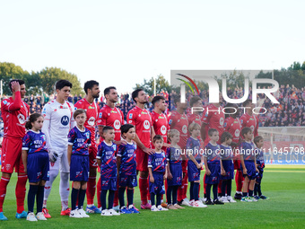 The AC Monza lineup during the Italian championship Serie A football match between AC Monza and AS Roma in Monza, Italy, on October 6, 2024....