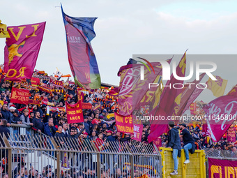 AS Roma supporters attend the Italian championship Serie A football match between AC Monza and AS Roma at U-Power Stadium in Monza, Italy, o...