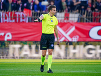 Federico La Penna (Referee) officiates the Italian championship Serie A football match between AC Monza and AS Roma at U-Power Stadium in Mo...