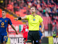 Federico La Penna (Referee) officiates the Italian championship Serie A football match between AC Monza and AS Roma at U-Power Stadium in Mo...