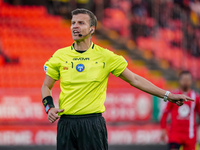 Federico La Penna (Referee) officiates the Italian championship Serie A football match between AC Monza and AS Roma at U-Power Stadium in Mo...