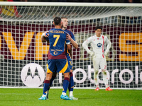 Artem Dovbyk (AS Roma) celebrates the goal with Lorenzo Pellegrini (AS Roma) during the Italian championship Serie A football match between...