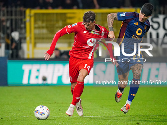 Daniel Maldini (AC Monza) and Gianluca Mancini (AS Roma) participate in the Italian championship Serie A football match between AC Monza and...