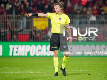 Federico La Penna (Referee) officiates the Italian championship Serie A football match between AC Monza and AS Roma at U-Power Stadium in Mo...