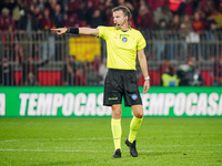 Federico La Penna (Referee) officiates the Italian championship Serie A football match between AC Monza and AS Roma at U-Power Stadium in Mo...