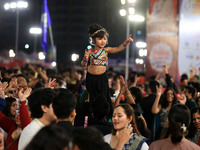 A little girl performs 'Garba' during the Dainik Bhaskar Abhivyakti 'Garba Mahotsav' on the occasion of the Navratri festival in Jaipur, Raj...