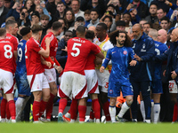 Tempers heat up after an incident between Marc Cucurella of Chelsea and Neco Williams of Nottingham Forest during the Premier League match b...