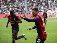 Cagliari midfielder Razvan Marin (18) celebrates after scoring his goal to make it 1-1 during the Serie A football match number 7, Juventus...