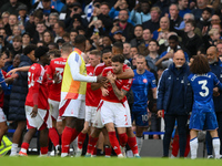 Murillo of Nottingham Forest forces Neco Williams of Nottingham Forest away from trouble during the Premier League match between Chelsea and...