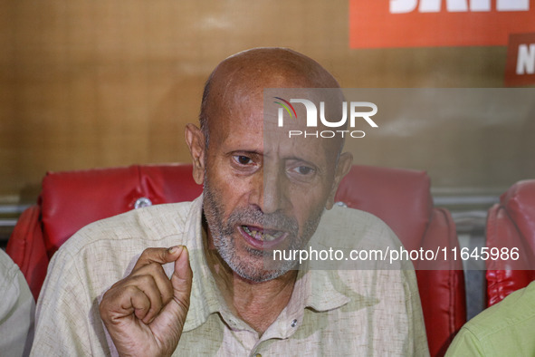 Member of Parliament Sheikh Abdul Rashid, also known as Engineer Rashid, speaks during a press conference in Srinagar, Jammu and Kashmir, on...