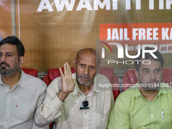 Member of Parliament Sheikh Abdul Rashid, also known as Engineer Rashid, (Center) speaks during a press conference in Srinagar, Jammu and Ka...