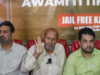 Member of Parliament Sheikh Abdul Rashid, also known as Engineer Rashid, (Center) speaks during a press conference in Srinagar, Jammu and Ka...