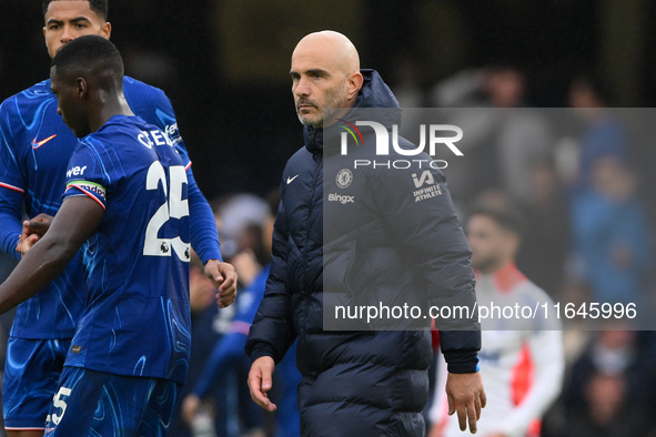 Enzo Maresca is the Chelsea manager during the Premier League match between Chelsea and Nottingham Forest at Stamford Bridge in London, Engl...