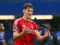 Ryan Yates of Nottingham Forest reacts after the final whistle during the Premier League match between Chelsea and Nottingham Forest at Stam...