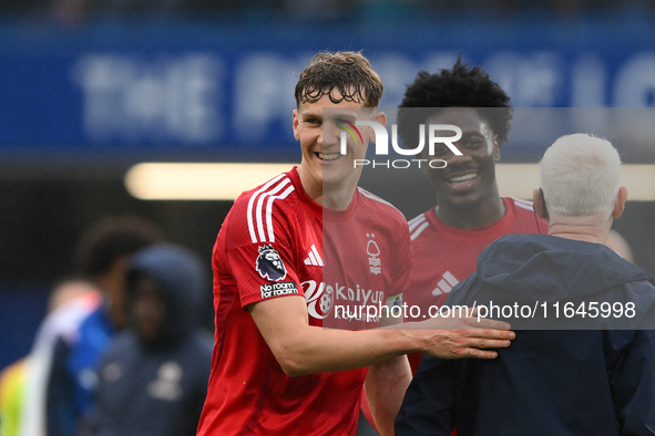 Ryan Yates of Nottingham Forest smiles after the final whistle during the Premier League match between Chelsea and Nottingham Forest at Stam...