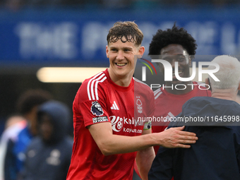 Ryan Yates of Nottingham Forest smiles after the final whistle during the Premier League match between Chelsea and Nottingham Forest at Stam...