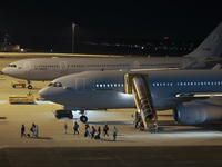 Evacuees land in Eindhoven, Netherlands, on October 4, 2024, from the Middle East. The first repatriation flight from Beirut includes around...