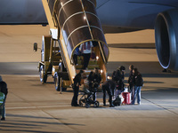 Evacuees land in Eindhoven, Netherlands, on October 4, 2024, from the Middle East. The first repatriation flight from Beirut includes around...