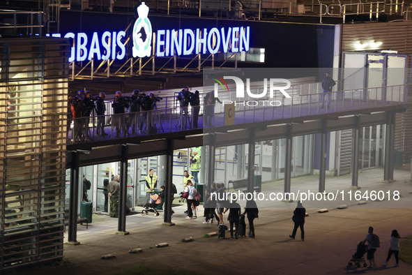 Evacuees land in Eindhoven, Netherlands, on October 4, 2024, from the Middle East. The first repatriation flight from Beirut includes around...