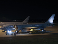 Evacuees land in Eindhoven, Netherlands, on October 4, 2024, from the Middle East. The first repatriation flight from Beirut includes around...