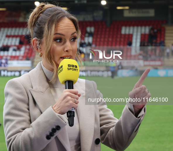 Kelly Somers, a BBC Sport pundit, is present during the Barclays FA Women's Super League soccer match between Tottenham Hotspur Women and Li...