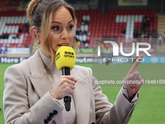 Kelly Somers, a BBC Sport pundit, is present during the Barclays FA Women's Super League soccer match between Tottenham Hotspur Women and Li...