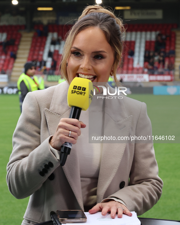 Kelly Somers, a BBC Sport pundit, is present during the Barclays FA Women's Super League soccer match between Tottenham Hotspur Women and Li...