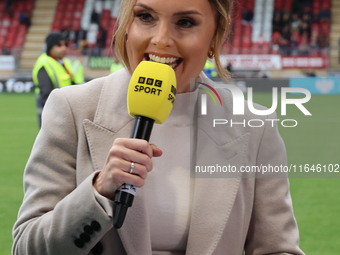 Kelly Somers, a BBC Sport pundit, is present during the Barclays FA Women's Super League soccer match between Tottenham Hotspur Women and Li...