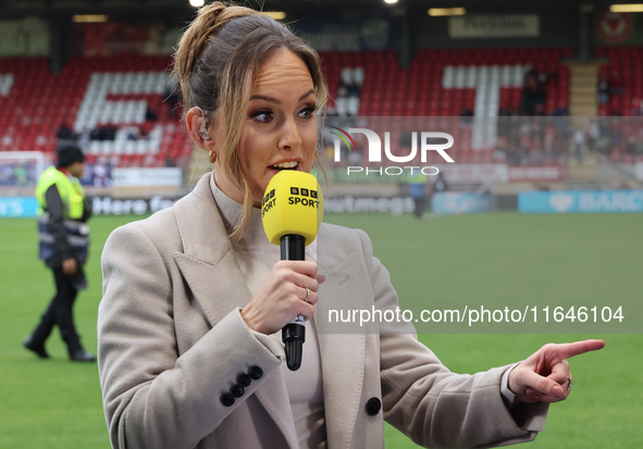 Kelly Somers, a BBC Sport pundit, is present during the Barclays FA Women's Super League soccer match between Tottenham Hotspur Women and Li...